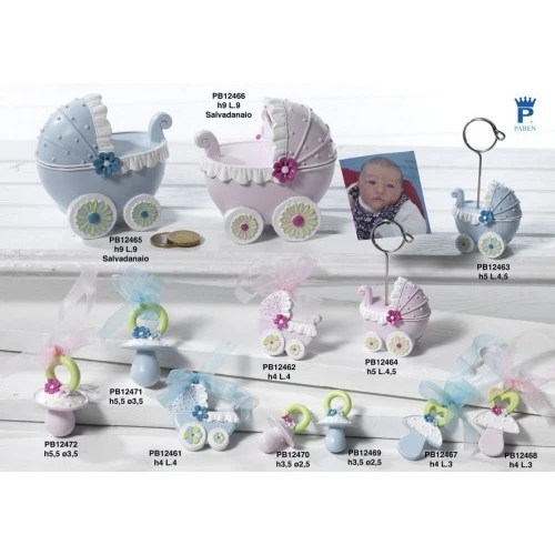 SALVADANAIO CARROZZINA ROSA 9 CM. RESINA