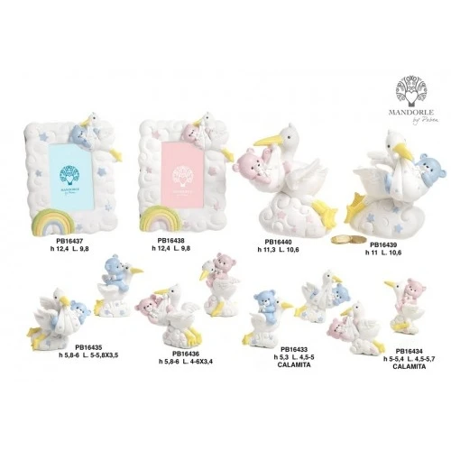 SALVADANAIO CICOGNA/ORSO CEL. 11 CM. RESINA