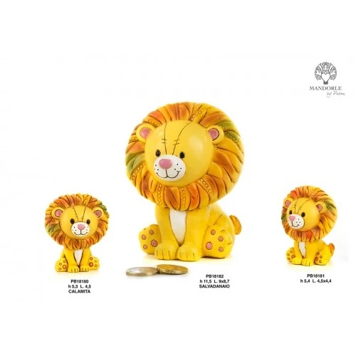 SALVADANAIO LEONCINO SPIR. 11.5 CM. RESINA
