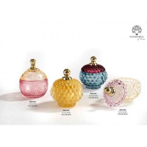 SCATOLA IN VETRO 11.2 CM. BLU-FUXIA CON BOX