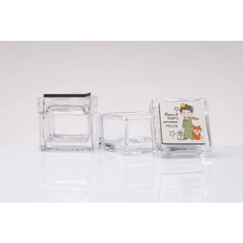 Bomboniera Solidale Cuorematto: Scatolina Vetro Piccolo Principe per Comunione Bimbo cm.5x5