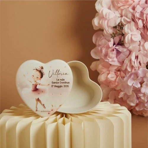 SCATOLA CON BALLERINA BOMBONIERA CLARALUNA PER CRESIMA CM.12X12X4,5