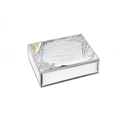 SCATOLA CON FASCE 50ESIMO NOZZE D'ORO ROSE 10X15