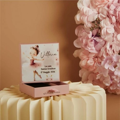 SCATOLA CLARALUNA PER CONFETTATA CON BALLERINA PERSONALIZZABILE CM.10X10X3