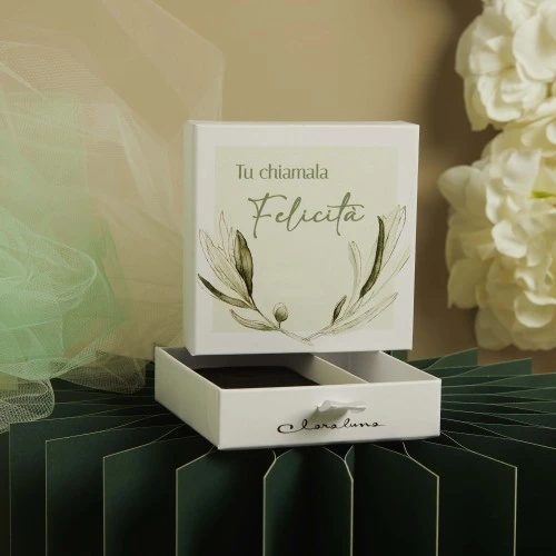 Scatola per confettata Claraluna con ulivo Felicità cm. 10x10x3