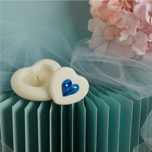 Scatola Claraluna Cuore con Candela cm.9x8,5x4 - Azzurra