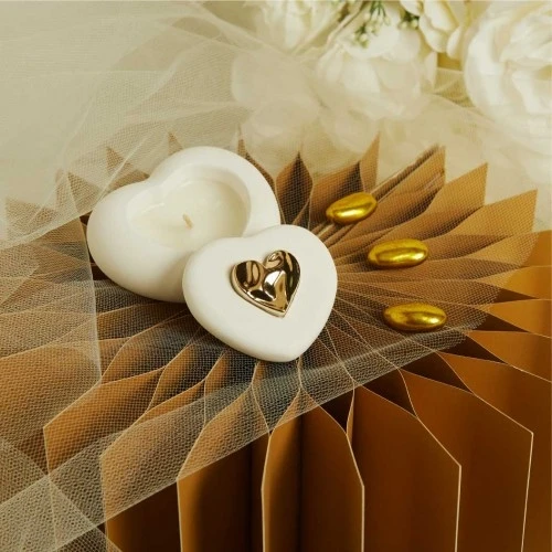 Scatola Claraluna Cuore con Candela cm.9x8,5x4 - Oro