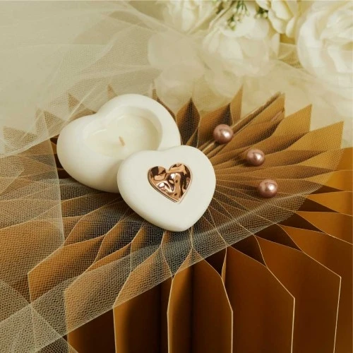 Scatola Claraluna Cuore con Candela cm.9x8,5x4 - Oro Rosa