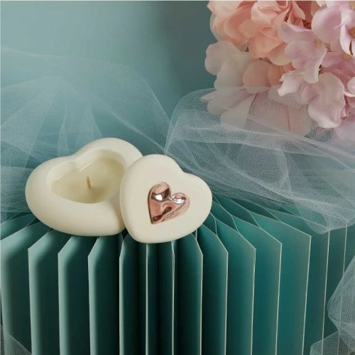 Scatola Claraluna Cuore con Candela cm.9x8,5x4 - Rosa