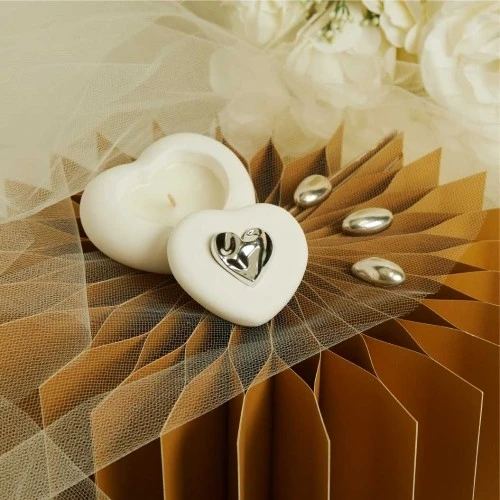 Scatola Claraluna Cuore con Candela cm.9x8,5x4 - Argento