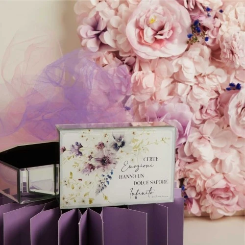 SCATOLA PORTA GIOIE CLARALUNA CON FIORI LILLA cm.15x10x5,2