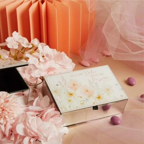 SCATOLA PORTA GIOIE CLARALUNA CON DECORO FIORI ROSA CM.15X10X5,2
