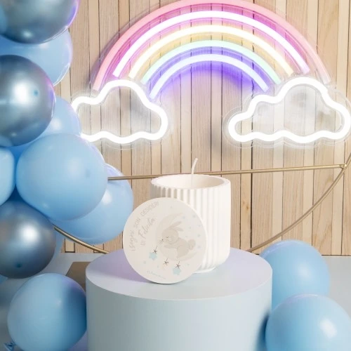 SCATOLA CANDELA C/CONIGLIETTO AZZURRO PROFUMO VANIGLIA