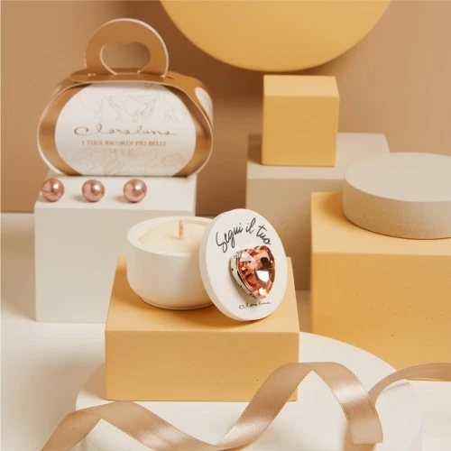 SCATOLA CANDELA CUORE ORO ROSA - CLARALUNA 2025