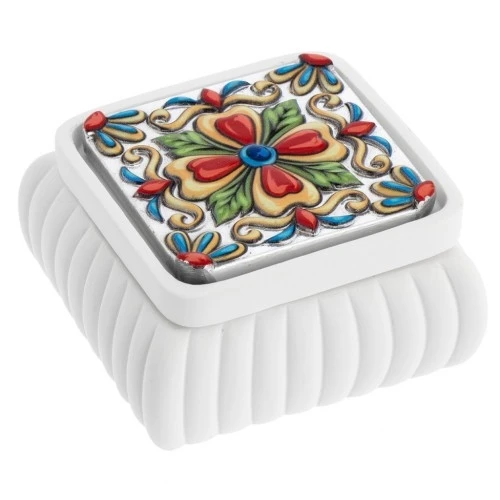 SCATOLINA QUADRATA BIANCA CON FESONI CM.8