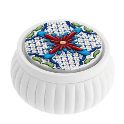 SCATOLINA TONDA BIANCA CON FESONI CM.8