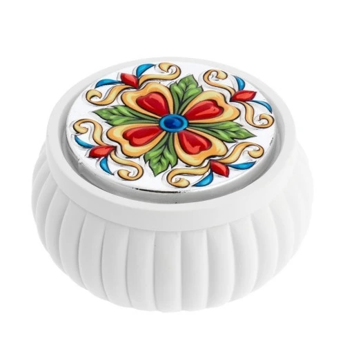 SCATOLINA TONDA BIANCA CON FESONI CM.8