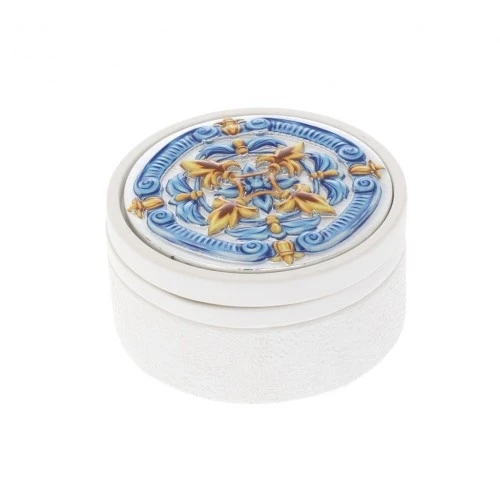 SCATOLINA TONDA BIANCA LISCIA CON DECO MAIOLICA