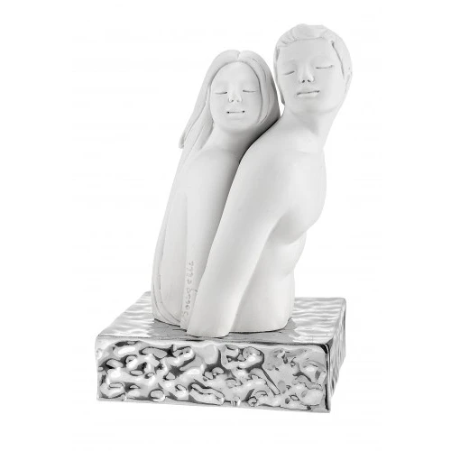 SCULTURA COPPIA MEZZO BUSTO H.11 BIANCO/ARGENTO