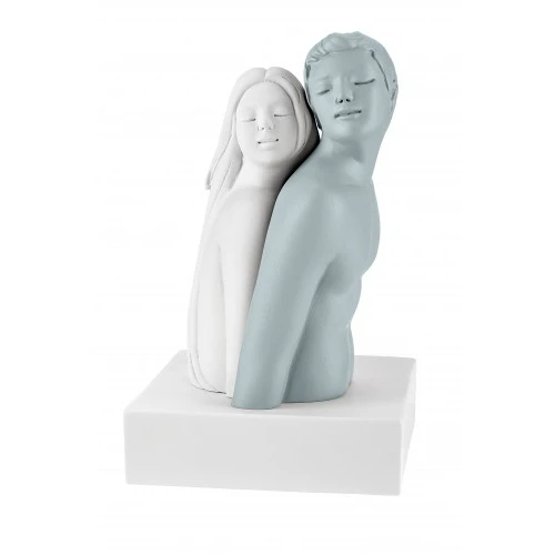 SCULTURA COPPIA MEZZO BUSTO H.23 BIANCO/AZZURRO