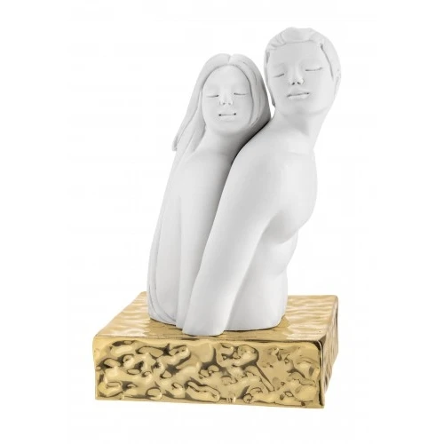 SCULTURA COPPIA MEZZO BUSTO H.23 BIANCO/ORO