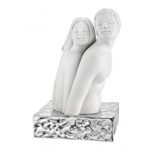 SCULTURA COPPIA MEZZO BUSTO H.23 BIANCO/ARGENTO