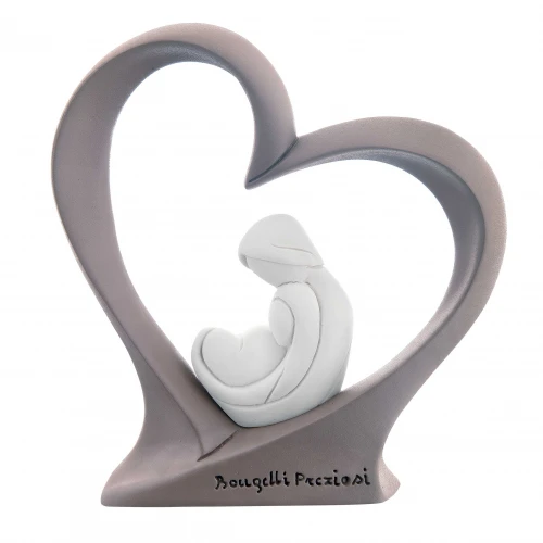 Scultura da tavolo coppia bianca dentro un cuore tortora