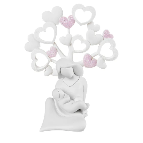 Scultura da tavolo moderna con la maternità e cuoricini rosa