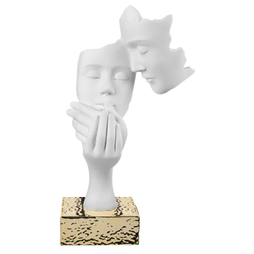 Scultura da tavolo moderna con visi di innamorati base colore oro