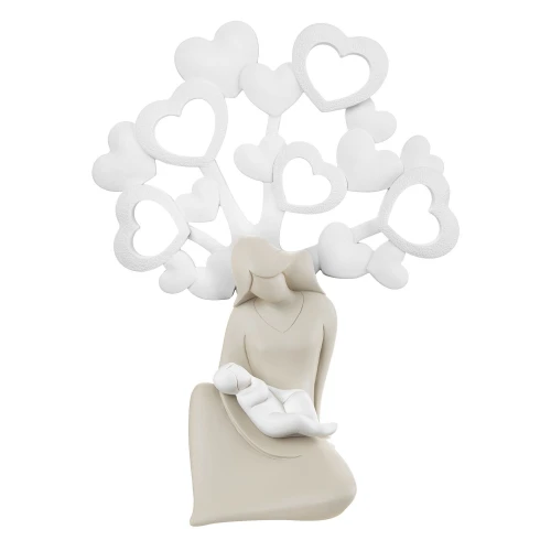 Scultura da tavolo moderna bianca e nocciola con la maternità e cuoricini