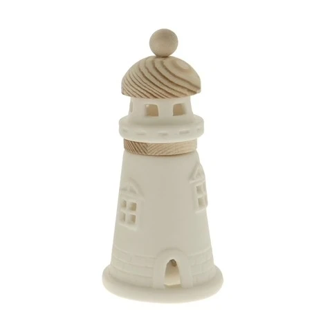 BOMBONIERA FARO LUCE LED IN CERAMICA CON INSERTI IN LEGNO CM 10