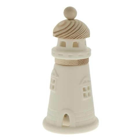 BOMBONIERA FARO LUCE LED IN CERAMICA CON INSERTI IN LEGNO CM 15