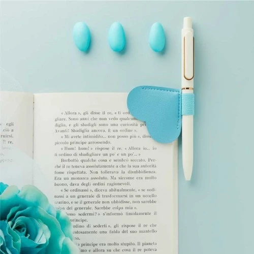 Penna Segnalibro Claraluna con Cuore Estraibile: Bomboniera Utile cm. 6x5 - Azzurro