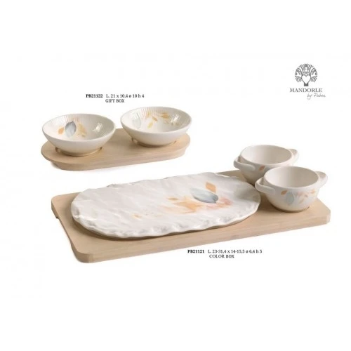 SET 2 CIOTOLINE SU VASSOIO 21 CM. PORCELLANA