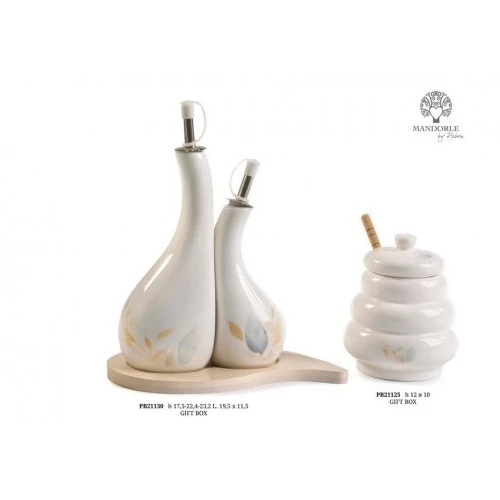 SET 2 OLIERE SU VASSOIO 23.2 CM. PORCELLANA LEGNO G.BOX