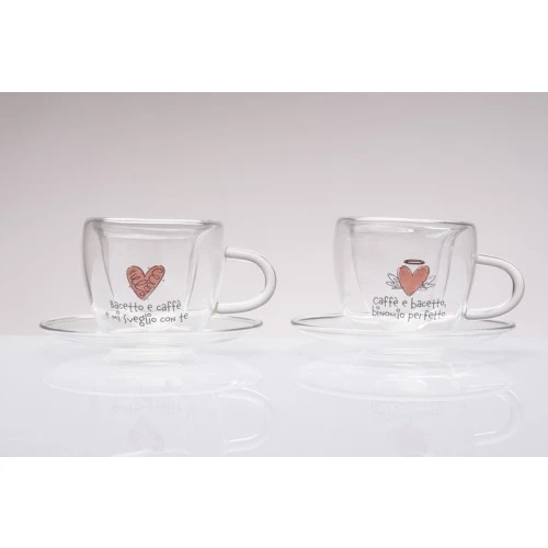 Set 2 Tazzine da caffè in Vetro Borosilicato Cuorematto - Bomboniera Solidale 