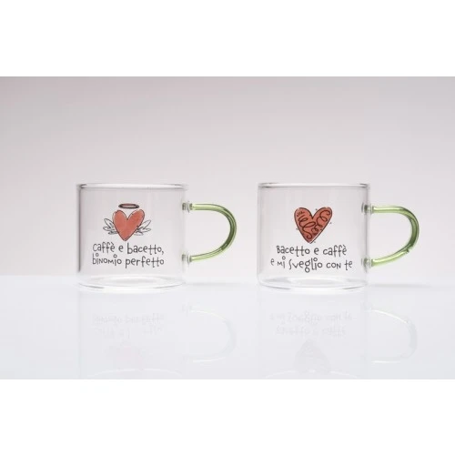 Set 2 Tazze da te in Vetro Borosilicato Cuorematto - Bomboniera Solidale 