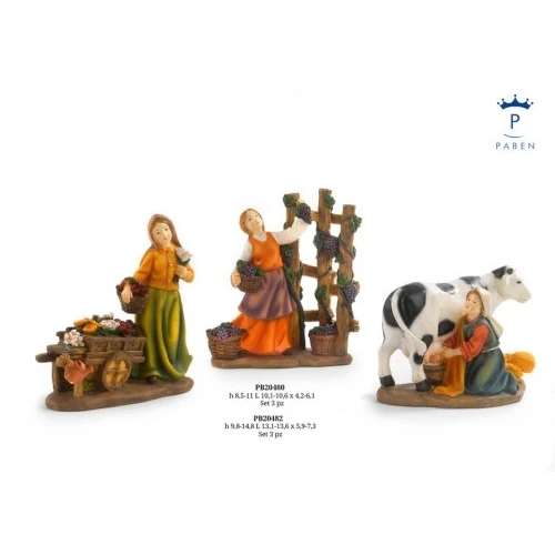 SET 3 FIGURINE FEMMINILI PRESEPE 11 CM. RESINA