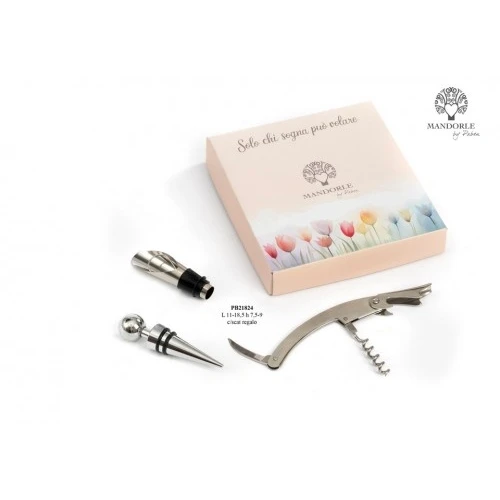 BOMBONIERA SET 3 UTENSILI X VINO 11 CM. CON SCATOLA REGALO