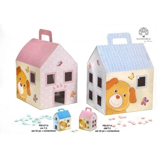 SET 32 SCATOLINE PORTACONFETTI CON CASETTA ROSA 7.5 CM.CARTA