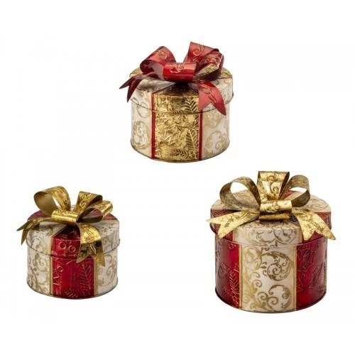 SET 3 BOX NATALIZI IN METALLO ROTONDI