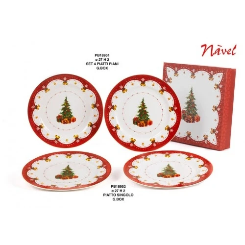 SET 4 PIATTI PIANI/ALB. NATALE 27 CM. PORCEL. G.BOX NAVEL