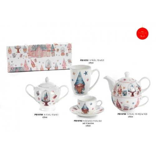 SET 4 TAZZINE - PIAT. CON SOG. NATALIZI 5.6 CM. PORC. C.BOX