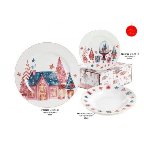 SET 6 PIATTI FONDI CON SOG. NATALIZI 21.6 CM. PORCEL. C.BOX