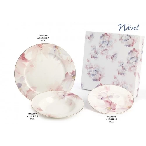 SET 6 PIATTI PIANI CON FIORI 26.5 CM. PORCELLANA