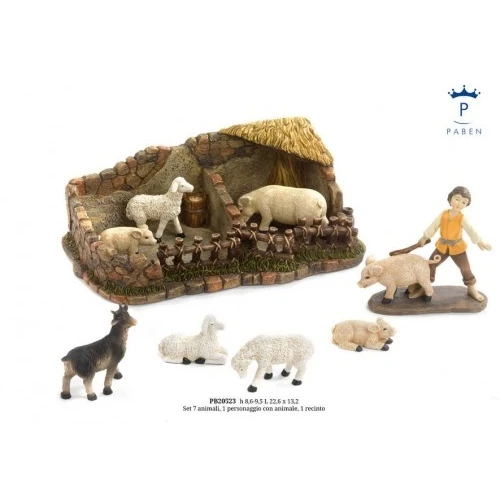 SET 7 PECORE E MAIALI - GUARDIANO - RECINTO 9.5 CM. RESINA