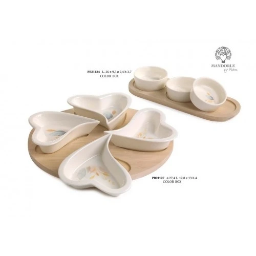 SET ANTIPASTIERA 4 CIOTOLE C/VASSOIO 27.4 CM. PORCELLANA C.BOX