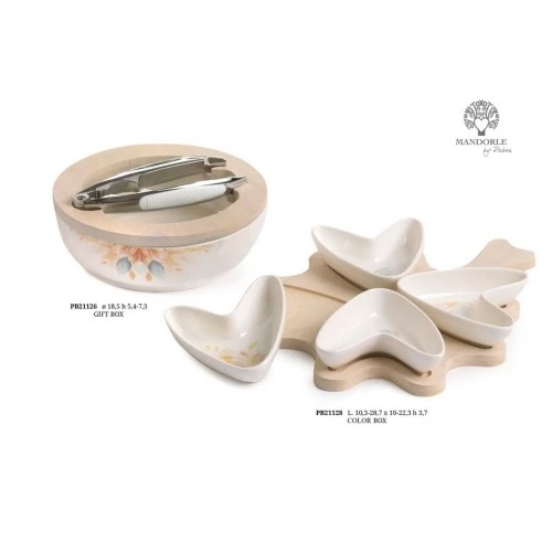 SET ANTIPASTIERA 4 CIOTOLE C/VASSOIO 28.7 CM. PORCELLANA C.BOX