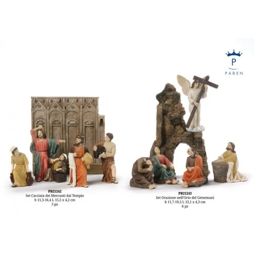 SET CACCIATA DEI MERCANTI DAL TEMPIO 16.4 CM. 5 PZ. RESINA