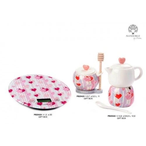SET CAFFETTIERA ZUCCHERIERA CUORI 14.8 CM. PORCELLANA